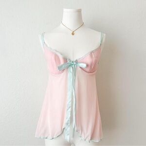 Elegant Pink and Mint Lace Trim Babydoll